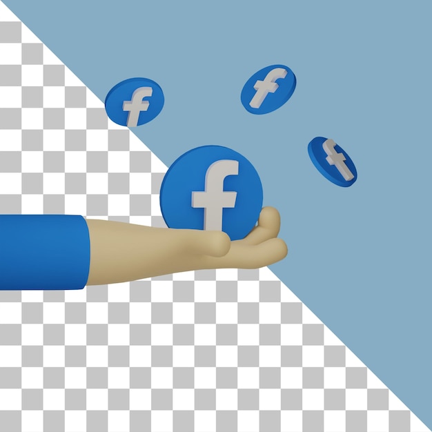 PSD mano 3d que sostiene el logotipo de fb para ilustración de fines de marketing