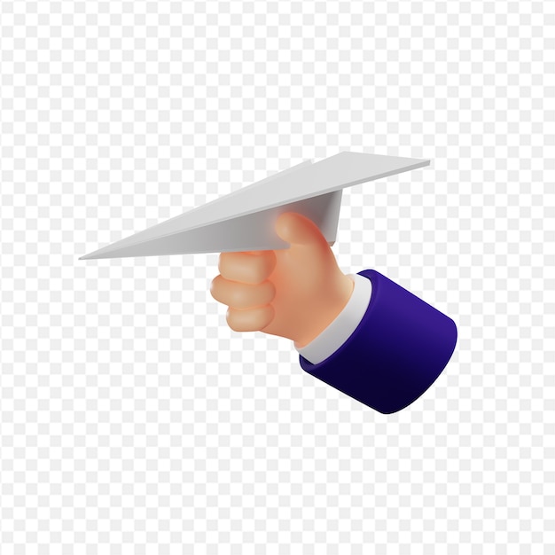 Mano 3D sosteniendo avión de papel aislado render 3d