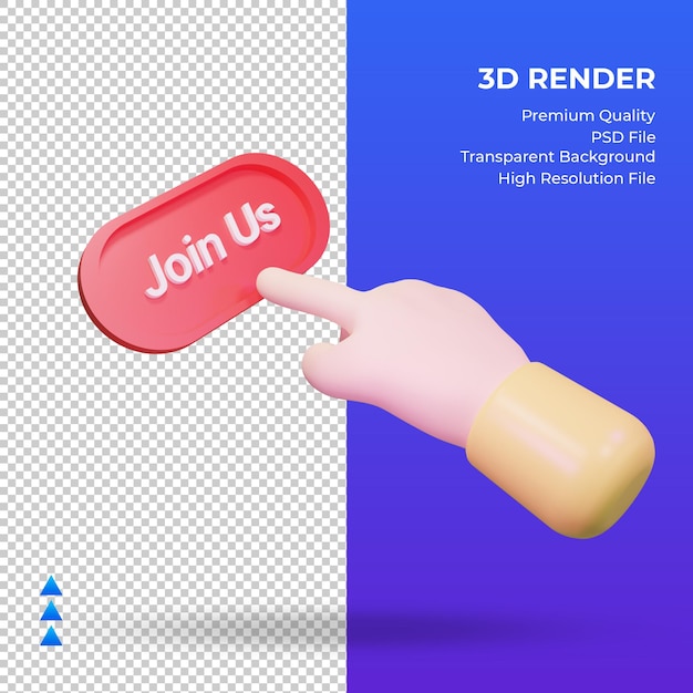 Mano 3d Únase a nosotros renderizado vista izquierda