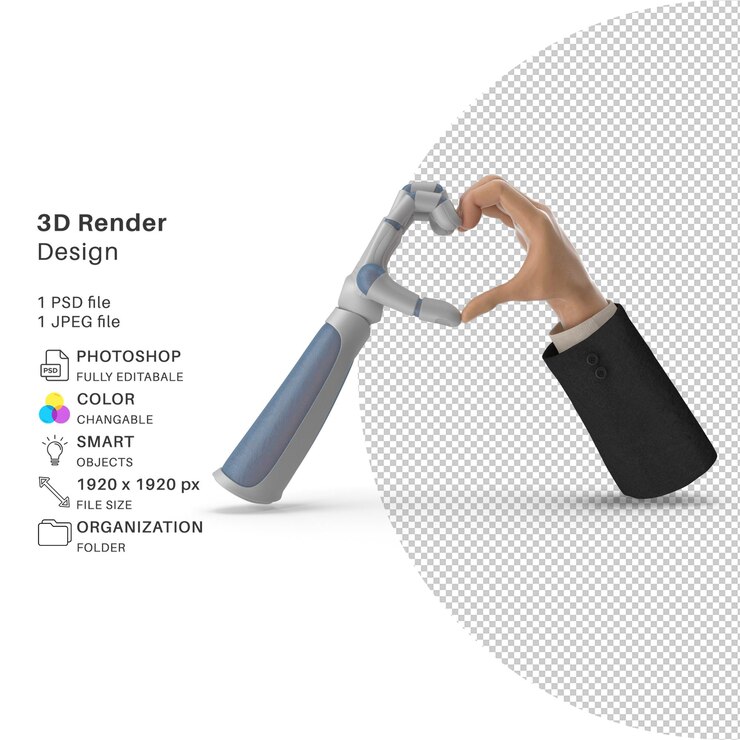 PSD mano a forma di cuore modellazione 3d file psd mano realistica