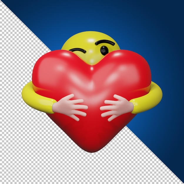 PSD mano abrazando el corazón rojo. abrazando el símbolo del amor representación 3d