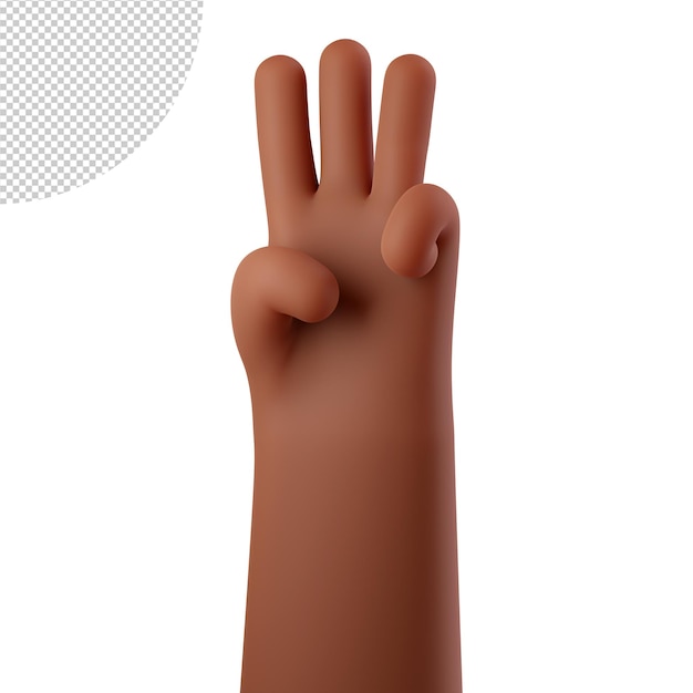 Mano afroamericana mostrando tres dedos sobre fondo blanco aislado Contando el número 3 la tercera parte Números de gestos de manos 3d Render ilustración