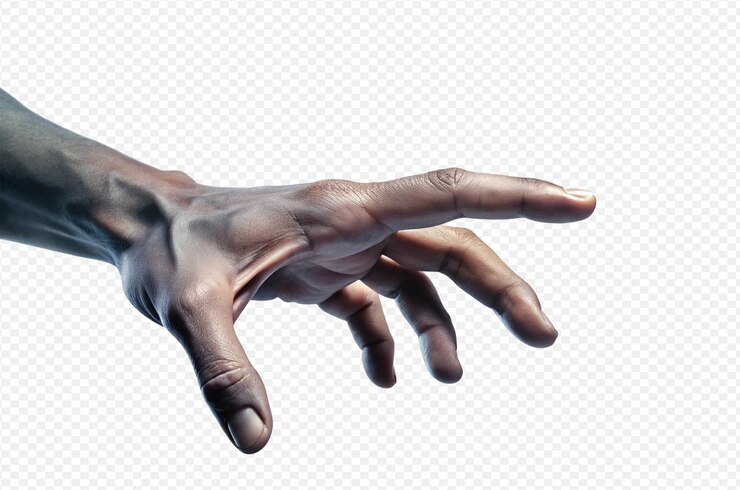 PSD la mano alcanzando hacia abajo posicionamiento preciso del dedo iluminación de estudio composición limpia
