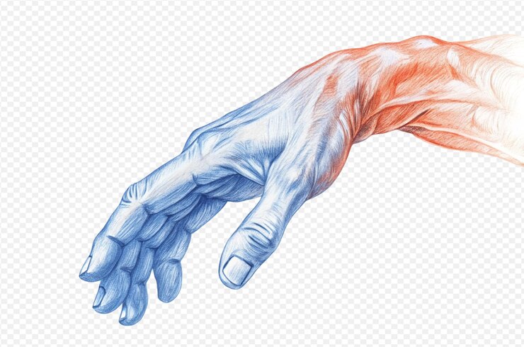 PSD la mano alcanzando hacia abajo posicionamiento preciso del dedo iluminación de estudio composición limpia