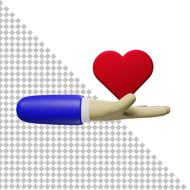 mano, con, amor, 3d, icono
