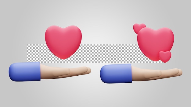 Mano amor caridad sobre fondo transparente 3d render