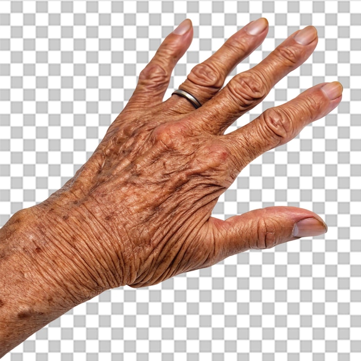 PSD la mano de un anciano aislada en un fondo transparente