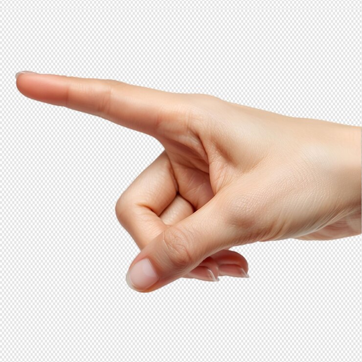 La mano apunta sobre un fondo blanco