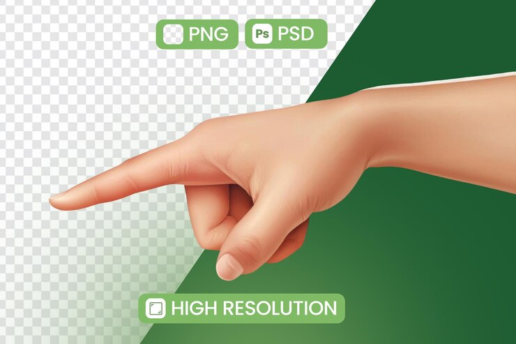 PSD mano apuntando con el dedo índice a algo con recursos gráficos de alta resolución tema