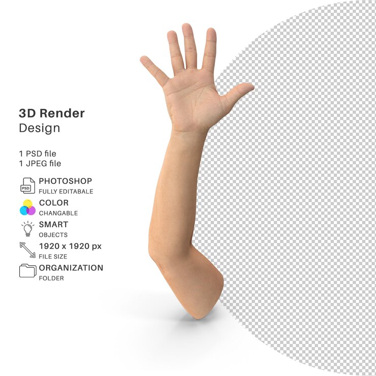 PSD mano biónica modelado 3d archivo psd mano realista
