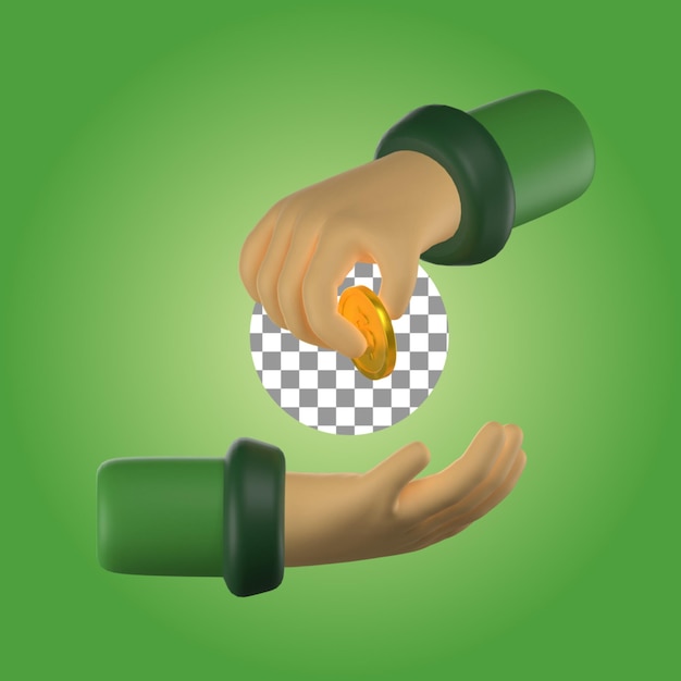mano che dà zakat nell'illustrazione 3d del tema islamico del ramadhan