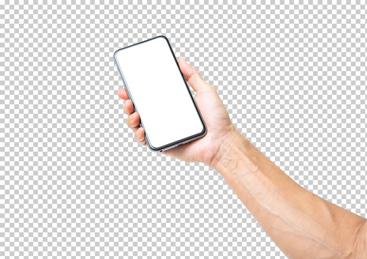 PSD mano che tiene il telefono cellulare isolato