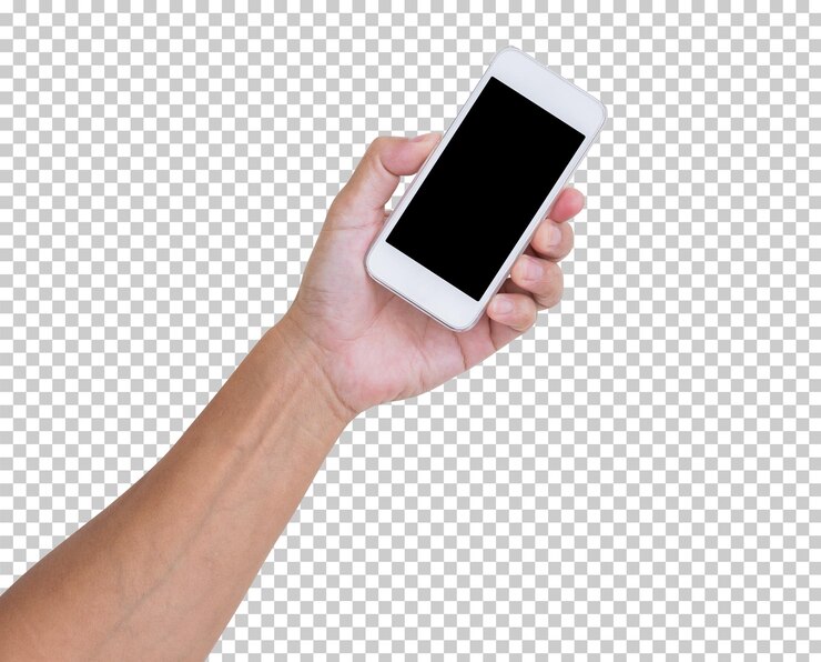 PSD mano che tiene il telefono cellulare isolato