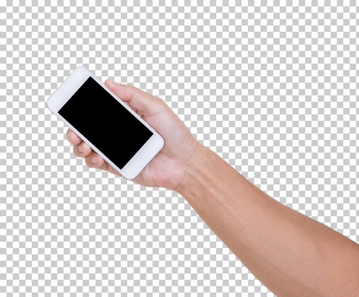 PSD mano che tiene il telefono cellulare isolato