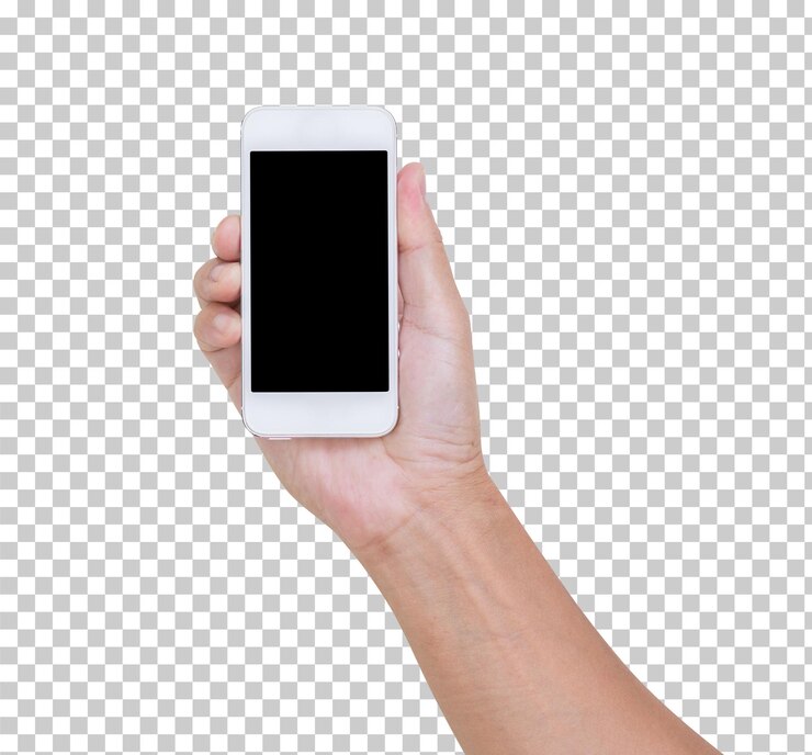 PSD mano che tiene il telefono cellulare isolato