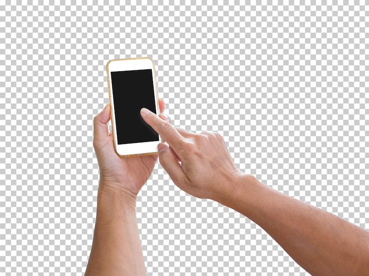 PSD mano che tiene il telefono cellulare isolato