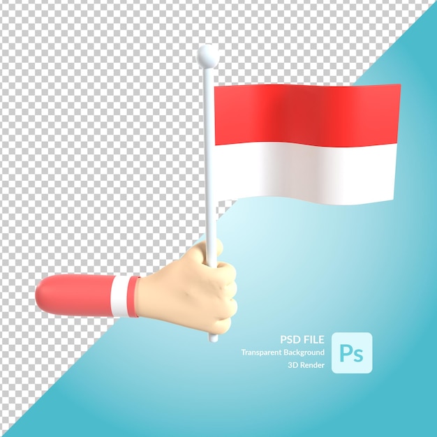 mano che tiene la bandiera indonesiana 3d rendering di illustrazione