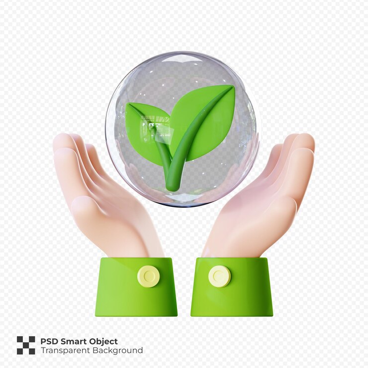 mano che tiene la foglia verde 3d render illustration isolato premium psd