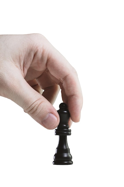 Mano che tiene un pezzo di scacchi episcopale nero