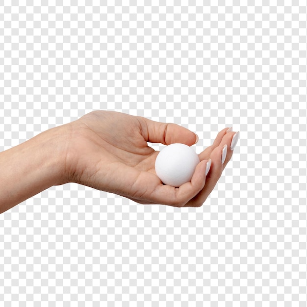 mano con un uovo bianco su uno sfondo trasparente