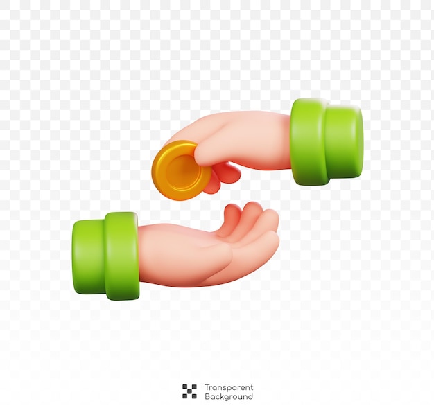 Mano dar moneda de oro para caridad aislado Ramadán kareem elemento islámico icono ilustración 3D