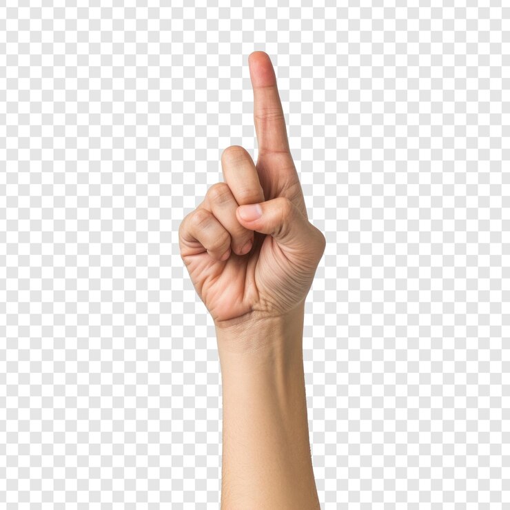 PSD una mano con un dedo en el aire gestando el número 1 transparencia de fondo psd
