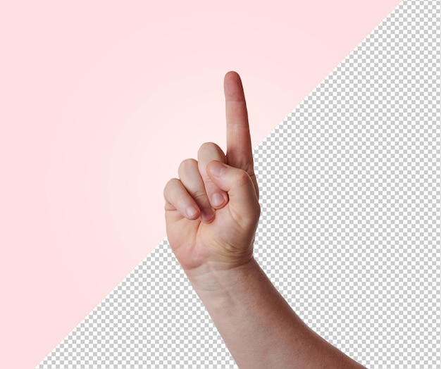 Mano dell'uomo con il dito indice alzato, mockup