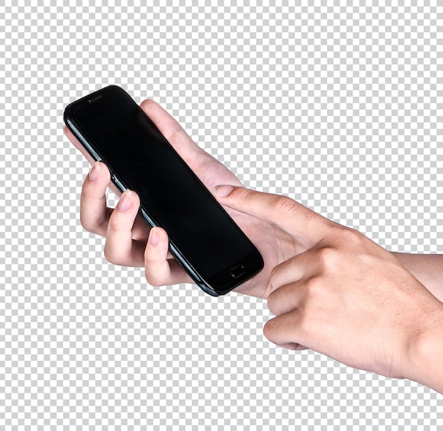 Mano della ragazza della giovane adolescente che utilizza il telefono cellulare o lo smartphone isolato PSD Premium