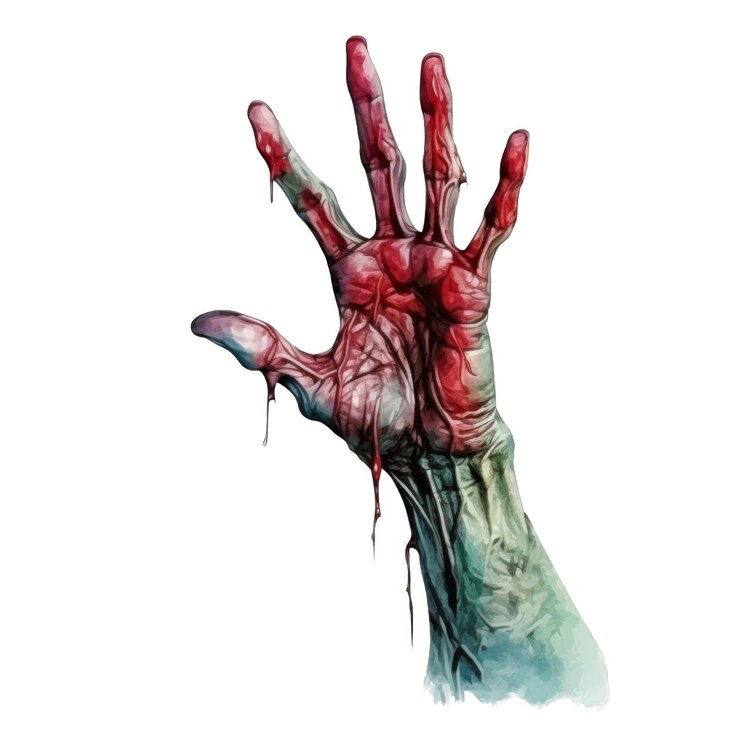 PSD una mano en descomposición sangrienta extendiéndose con la sangre que gotea