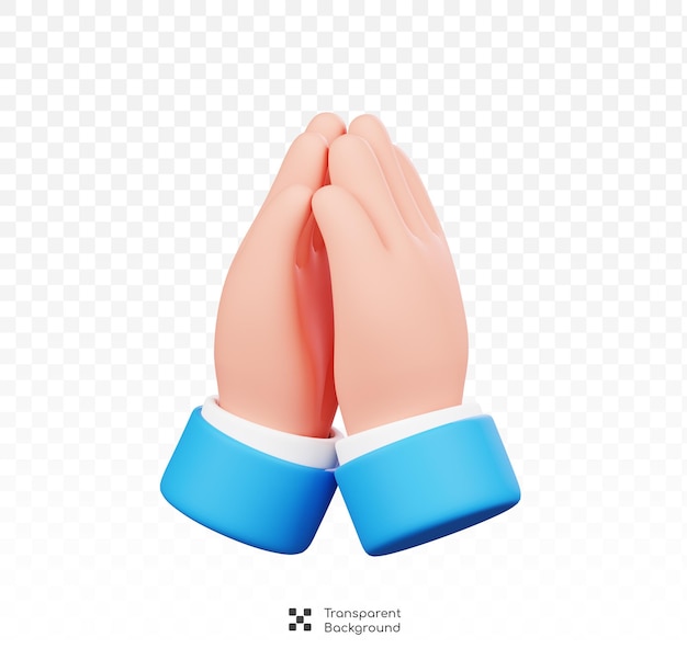 Mano di preghiera isolata Gesto della mano umana icona di cartone animato 3D Illustrazione