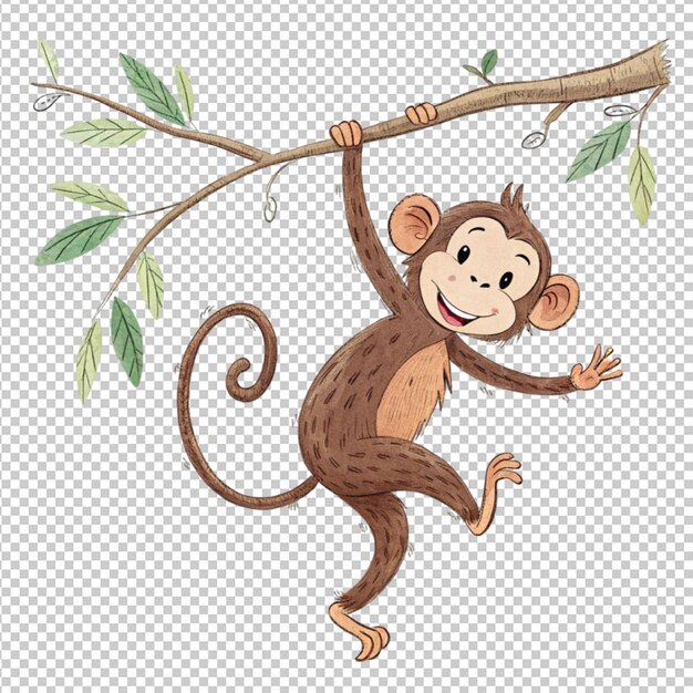 mano dibujar un mono lúdico balanceándose desde el abrancho