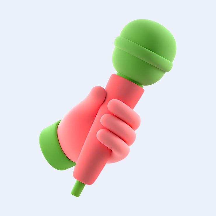 PSD mano de dibujos animados en 3d con un micrófono