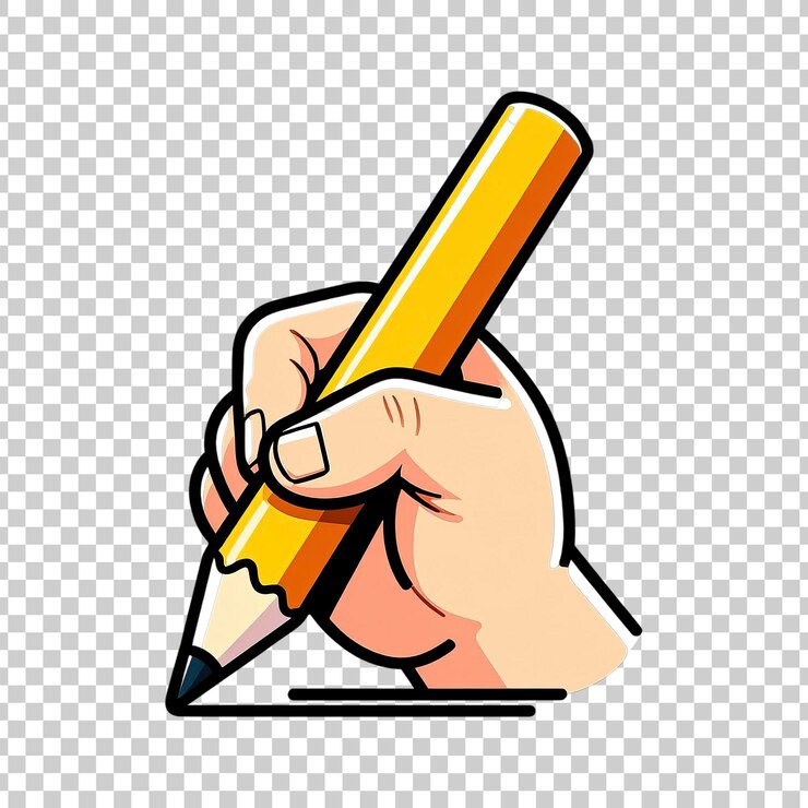 PSD mano de dibujos animados con lápiz en un fondo transparente