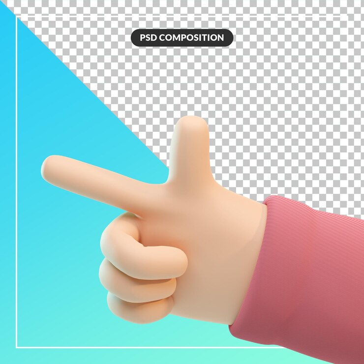 PSD mano de dibujos animados lindo 3d con gesto señalador aislado