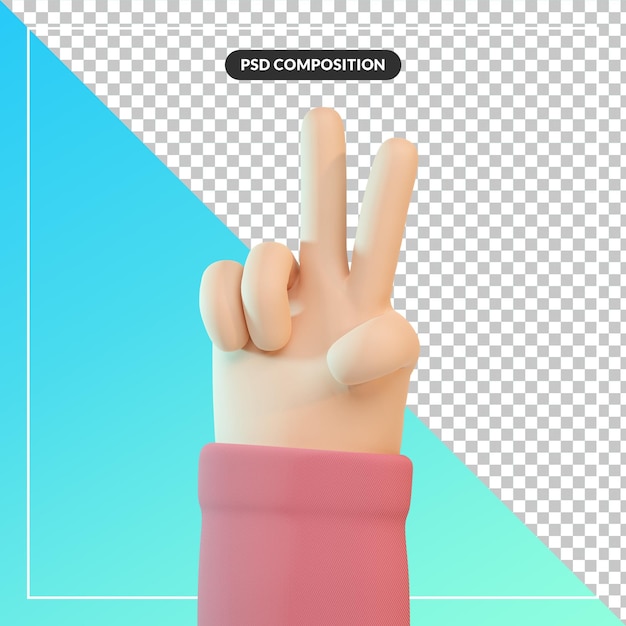 Mano de dibujos animados lindo 3d con gesto de tijeras