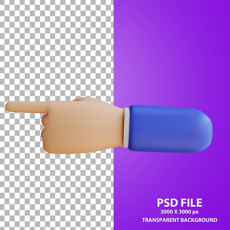 PSD mano de dibujos animados posando apuntando hacia los lados representación 3d