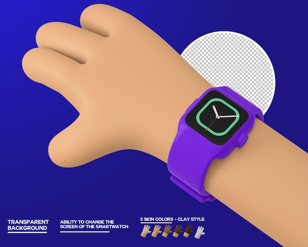 mano de dibujos animados con reloj inteligente
