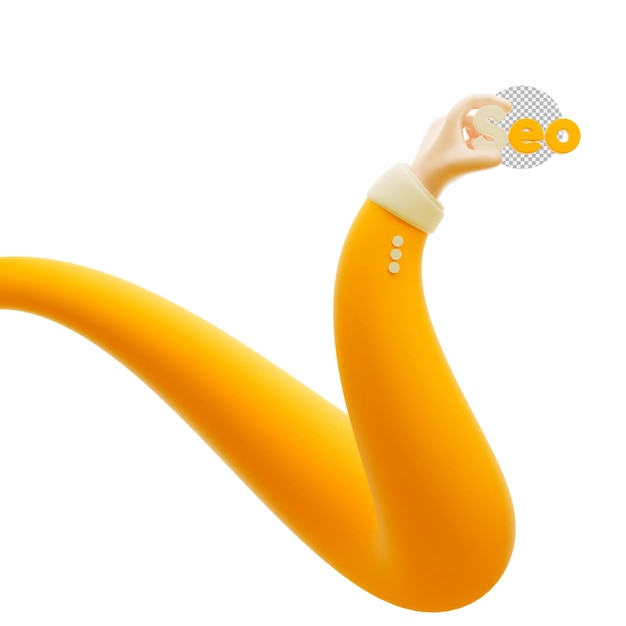 mano de dibujos animados sosteniendo texto de optimización SEO aislado fondo transparente representación 3d