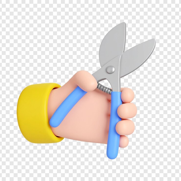 PSD mano de dibujos animados con tijeras de jardinería imagen vectorial