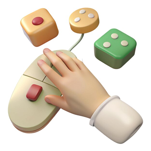 una mano está tocando un juguete con un botón que dice juego en él
