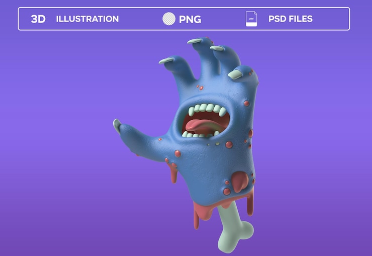 PSD la mano gritando es un ícono de zombi azul 3d ilustración