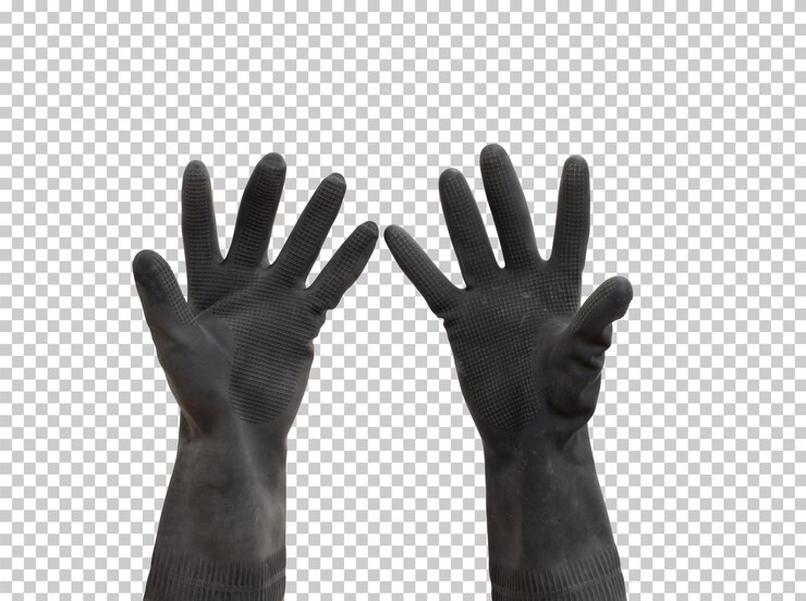 PSD mano con guante de goma negro