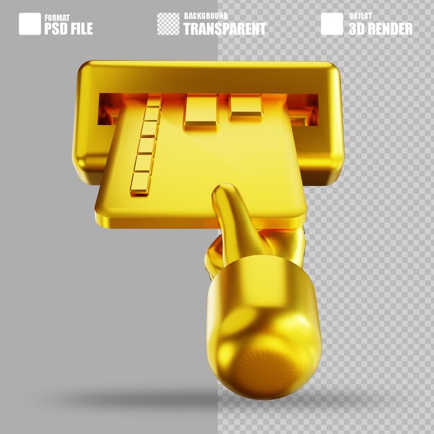 Mano y herramienta de transferencia de dinero dorado de ilustración 3D