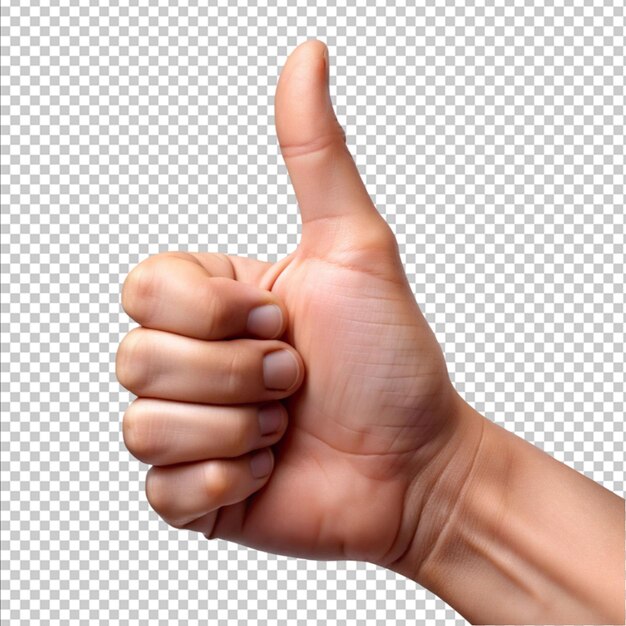 mano humana mostrando el pulgar hacia arriba señal aislado en transparente