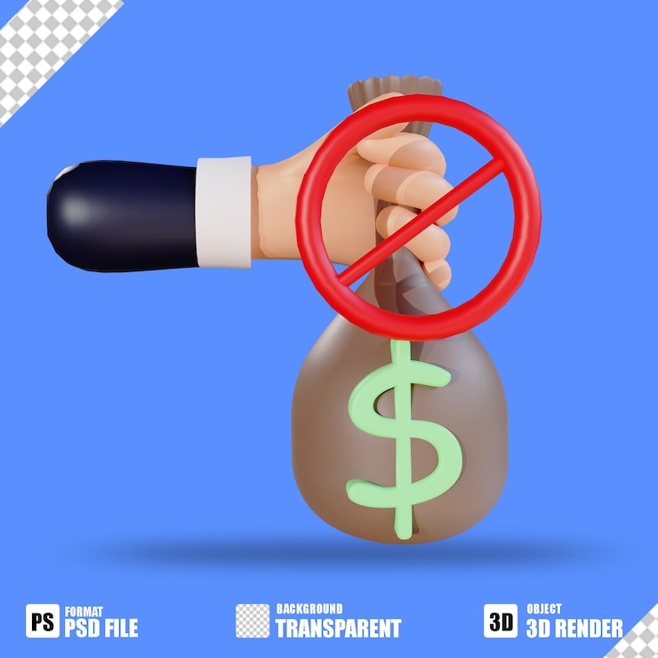 PSD mano de icono 3d y dinero para el día 12 de la lucha contra la corrupción