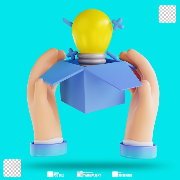 PSD mano de ilustración 3d y obtener una idea de sorpresa