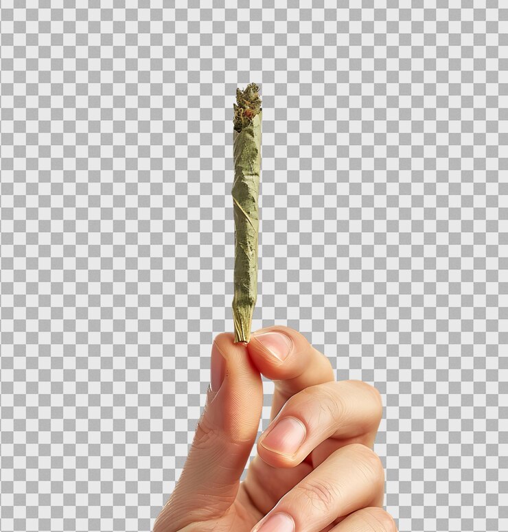PSD mano con un joint de marihuana aislado en un fondo transparente