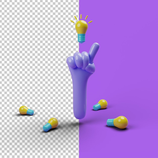 PSD mano morada con bulbos 3d render