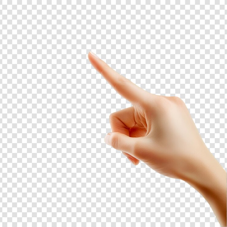 PSD la mano de la mujer apunta aislada sobre un fondo blanco