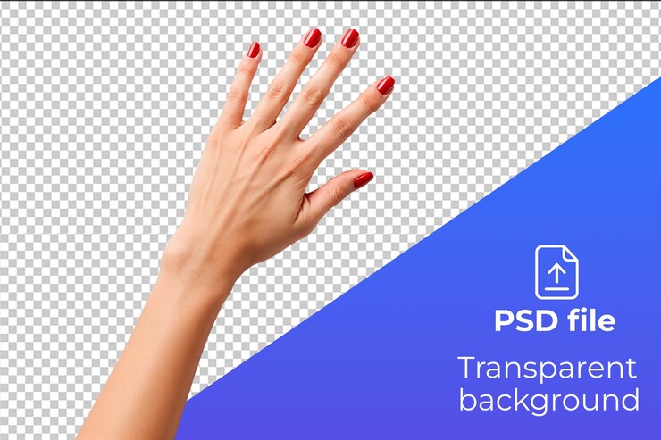 PSD una mano de mujer con esmalte de uñas rojo